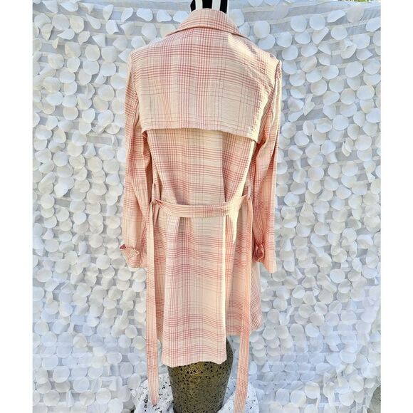 Lauren Conrad Pink Plaid Trench coat Very Berry Large Cotton Rayon SPRINGY - Picture 7 of 10